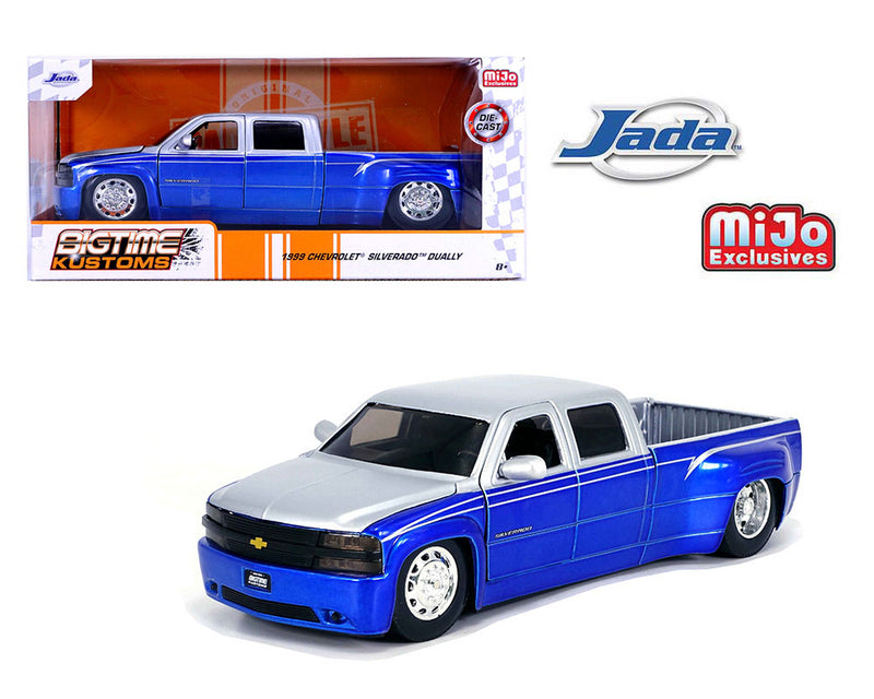 JADA TOYS - 1/24 1999 CHEVROLET SILVERADO DUALLY STOCK WHEEL "BLUE/SILVER"