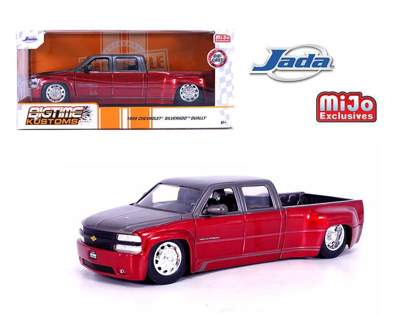 JADA TOYS - 1/24 1999 CHEVROLET SILVERADO DUALLY STOCK WHEEL "RED/GREY"