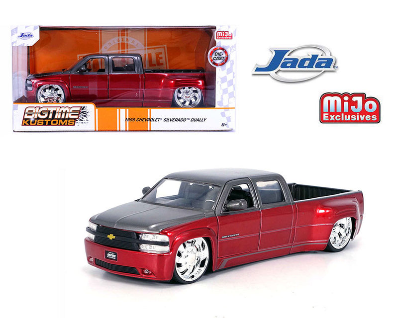 JADA TOYS - 1/24 1999 CHEVROLET SILVERADO DUALLY CUSTOM WHEEL "RED/GREY"