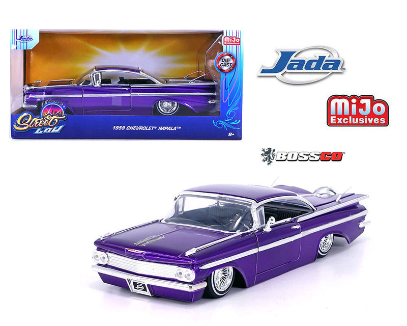 JADA 1/24 1959 CHEVROLET IMPALA LOWRIDER WIRE WHEELS "PURPLE"